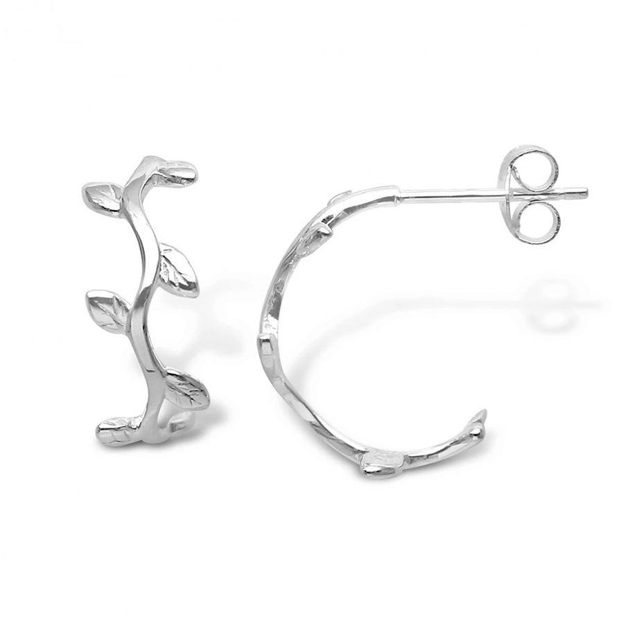 FE0071 925 Sterling Silver Leaf Hoop Earrings