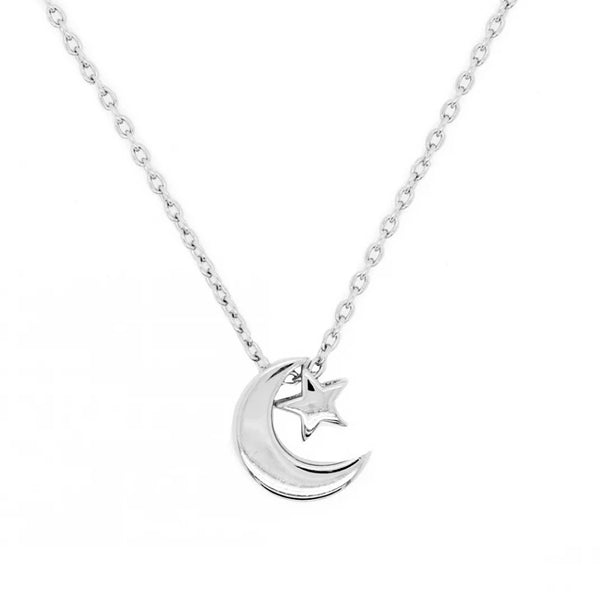 FX0025 925 Sterling Silver Moon & Star Necklace