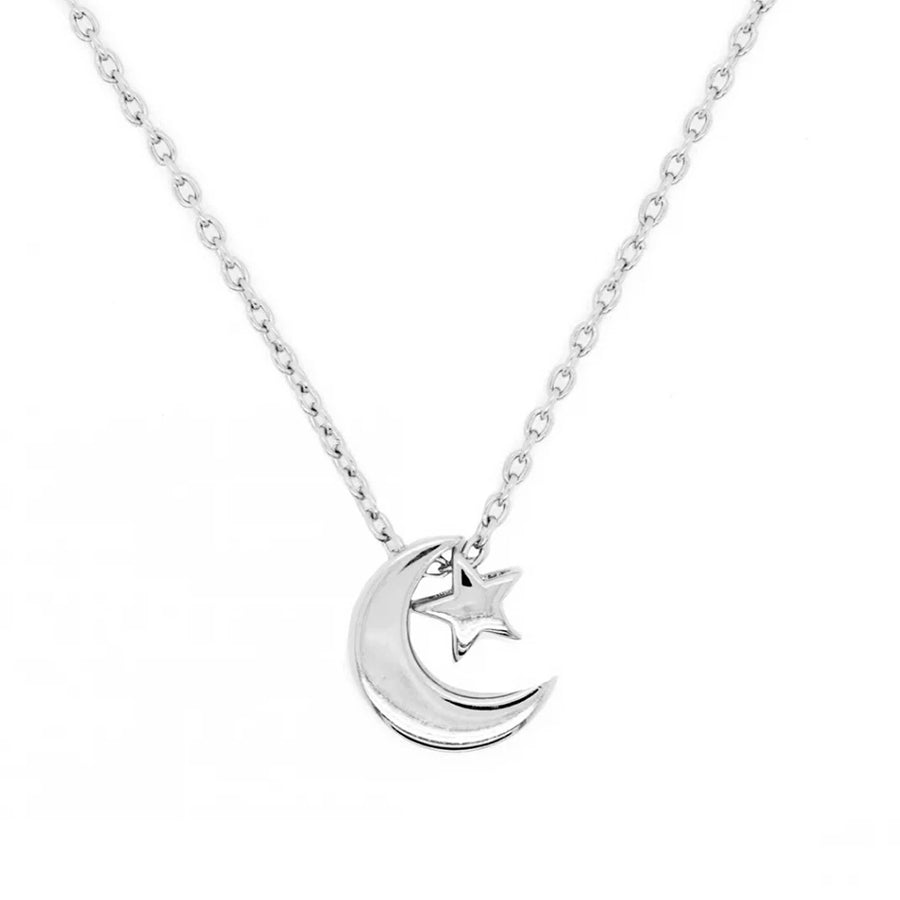 FX0025 925 Sterling Silver Moon & Star Necklace