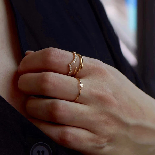 FJ0012 925 Sterling Silver Golden Star Ring