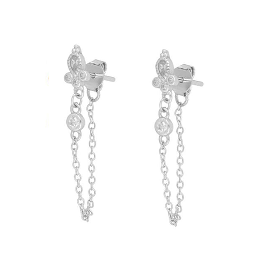 FE0652 925 Sterling Silver Chain Dangle Stud Earrings