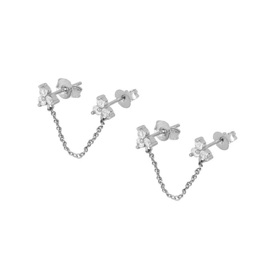 FE0633 925 Sterling Silver Double Flower Stud Earrings