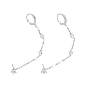 FE0656 925 Sterling Silver Diamond Chain Earrings Cuff