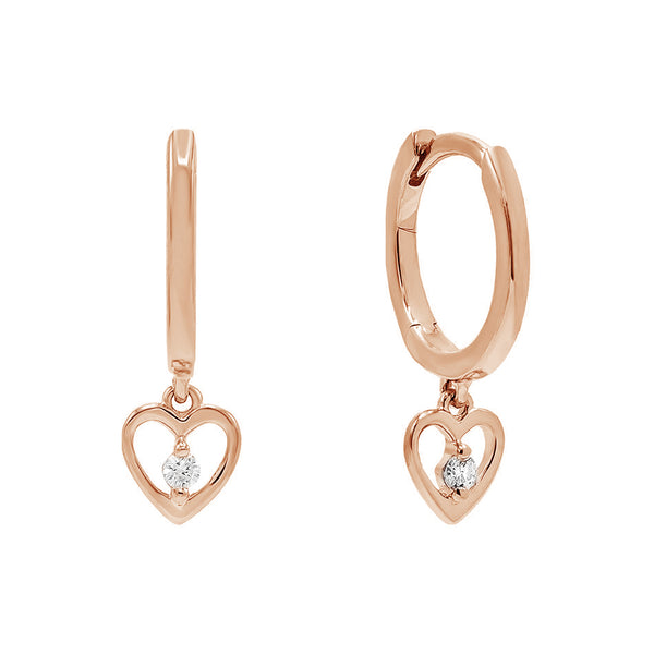 FE0519 925 Sterling Silver Heart Dangle Hoop Earrings