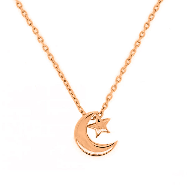 FX0025 925 Sterling Silver Moon & Star Necklace