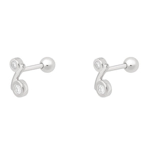 FE0169 925 Sterling Silver Curved Diamond Chain Barbell Earrings