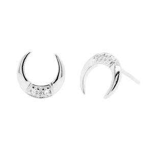 FE0116 925 Sterling Silver Pave Moon Stud Earrings