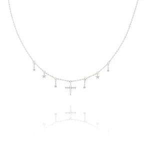 FX0058 925 Sterling Silver Cross & Star choker Necklace