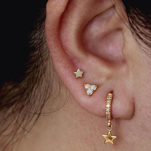 FE0015 925 Sterling Silver Lux Star Pave Huggies Earrings