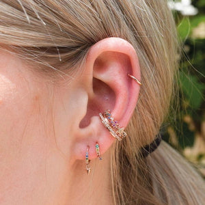 FE0224 925 Sterling Silver Rainbow Spike Huggies Earrings