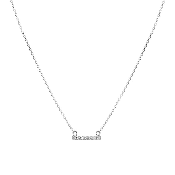 FX0079 925 Sterling Silver Mini Diamond Bar Pendant Necklace