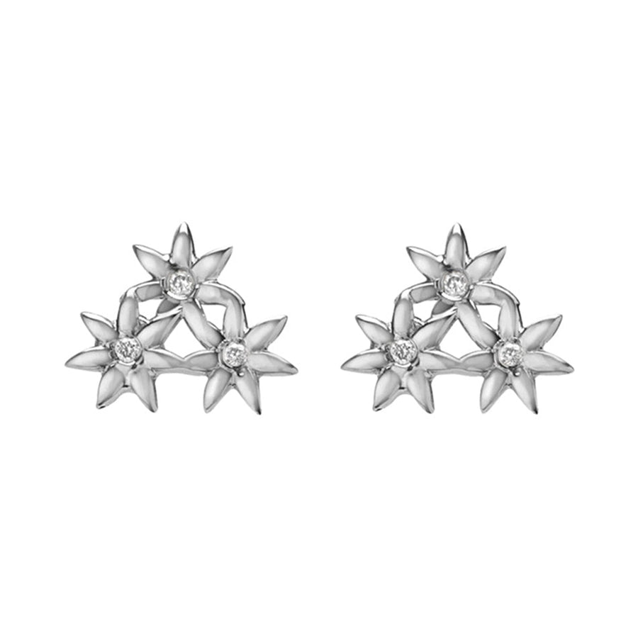 FE0279 925 Sterling Silver Flower Stud Earrings with White Diamonds
