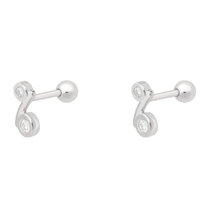 FE0169 925 Sterling Silver Curved Diamond Chain Barbell Earrings