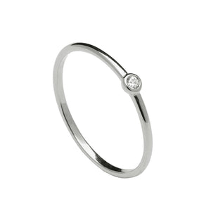 FJ0220 925 Sterling Silver Single Diamond Ring