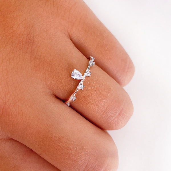 FJ0182 925 Sterling Silver Zircon Dangle Ring