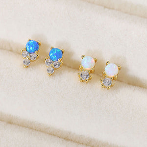 YHE0489 925 Sterling Silver Opal Cubic Zirconia Mini Stud Earrings