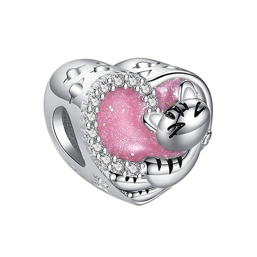 XPPY1124 925 Sterling Silver Cat Heart Photo Charm