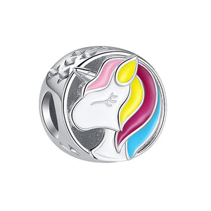 XPPY1115 925 Sterling Silver Rainbow Enamel Unicorn Photo Charm