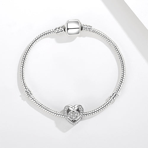 925 Sterling Silver Heart Shape Spark CZ Charm For Bracelet