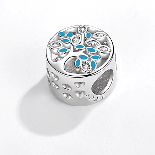 XPPY1091 925 Sterling Silver  Family Life Tree Blue Enamel Charm With CZ