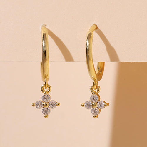 YHE0260 925 Sterling Silver Ivy Clover CZ Dangle Earrings