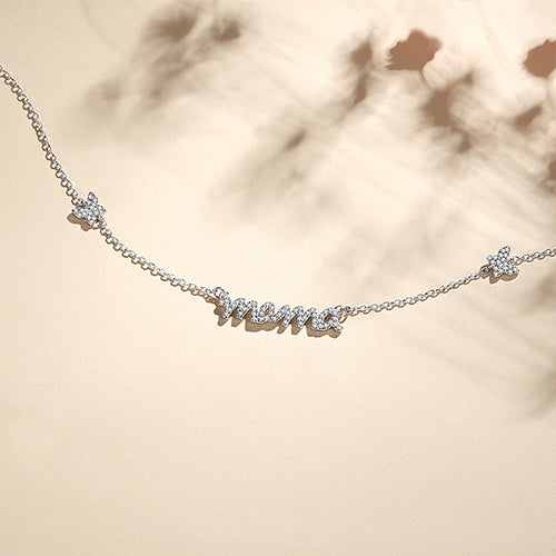 FX0517 925 Sterling Silver MAMA BUTTERFLY ZIRCONIA NECKLACE