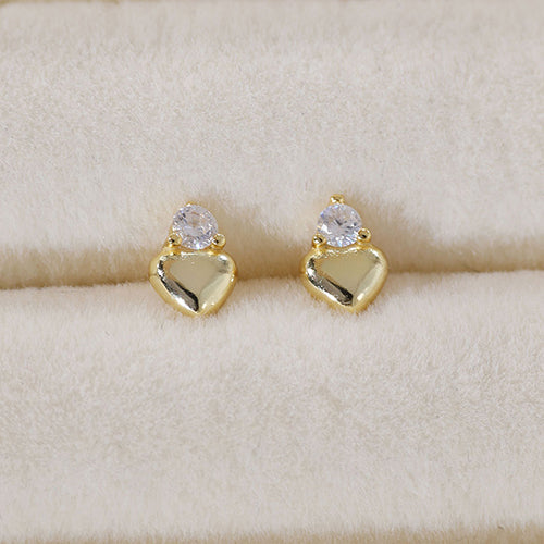 YHE0491 925 Sterling Silver Peach Heart Cubic Zirconia Mini Stud Earrings