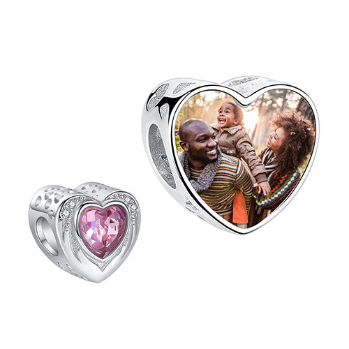 XPPY1085 925 Sterling Silver Pink CZ Heart Bead Charm For Love