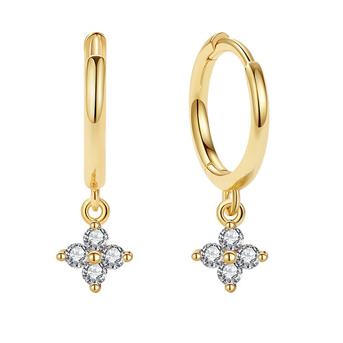 YHE0260 925 Sterling Silver Ivy Clover CZ Dangle Earrings
