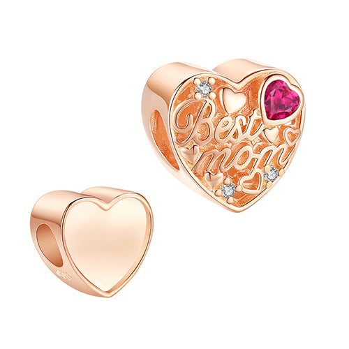XPPY1104 925 Sterling Silver Rose Gold Best Mon CZ Heart Charm