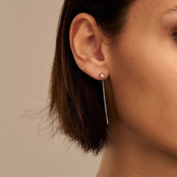FE1953 925 Sterling Silver Cubic Zirconia Mixed Star Thread Thru Earrings