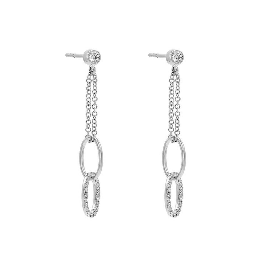 FE0520 925 Sterling Silver Diamond Oval Drop Stud Earrings