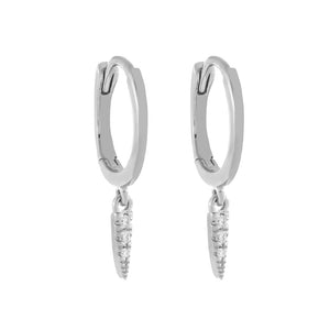 FE0530 925 Sterling Silver Diamond Dangling Spike Huggie Earrings