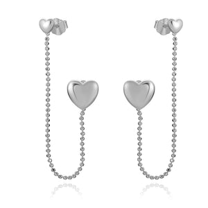 FE0768 925 Sterling Silver Heart Chain Dangle Earrings