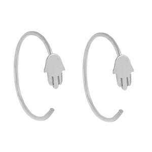 FE0570 925 Sterling Silver Mini Hamsa Threader Hoop Earrings