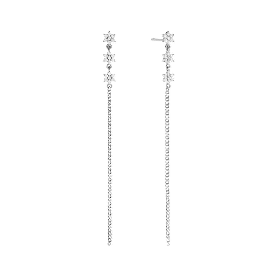 FE0584 925 Sterling Silver Flower X Cuban Chain Drop Earrings