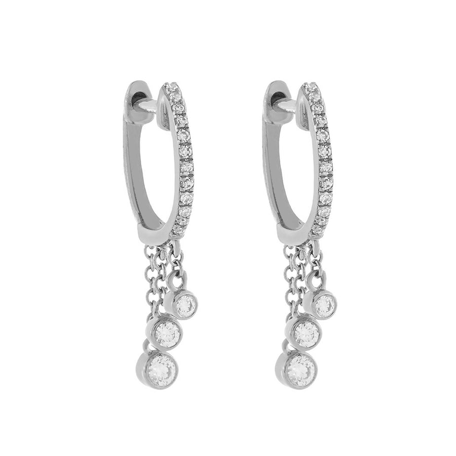 FE0531 925 Sterling Silver Diamond Bezel Dangle Huggie Earrings