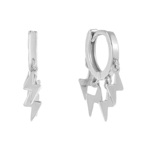 FE0537 925 Sterling Silver Mini Dangling Lightning Huggie Earrings
