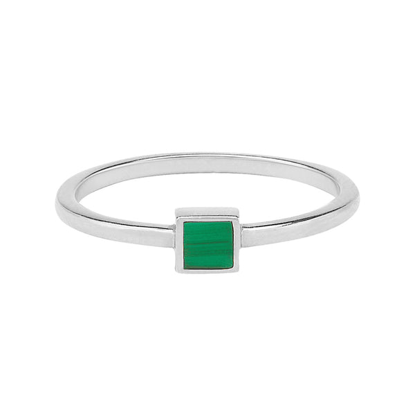 FJ0267 925 Sterling Silver Malachite Square Ring