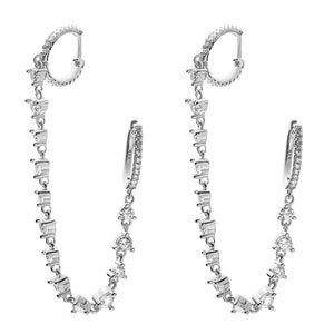 FE0766 925 Sterling Silver Chain Dangle Double Hoop Earrings