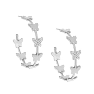 FE0547 925 Sterling Silver Butterfly Hoop Earrings