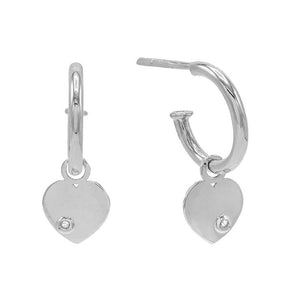 FE0512 925 Sterling Silver Heart Dangle Hoop Earrings