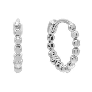 FE0461 925 Sterling Silver Beaded Huggie Earrings
