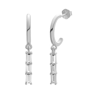 FE0677 925 Sterling Silver Crystal Dangle Hoop Earrings