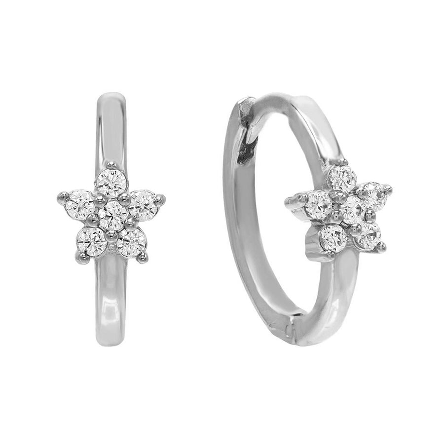 FE0465 925 Sterling Silver Crystal Flower Huggie Earrings