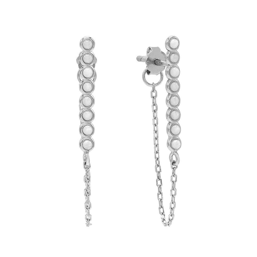 FE0505 Opal Bezel Chain Stud Earrings