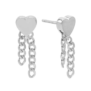 FE0432 925 Sterling Silver Heart Chain Stud Earrings