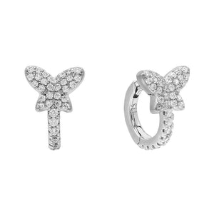 FE0507 925 Sterling Silver Butterfly Diamond Huggie Earrings