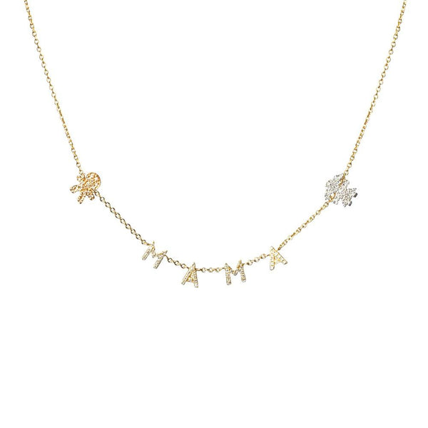 FX0475 925 Sterling Silver Zircon Mama Necklace with Kids Pendant