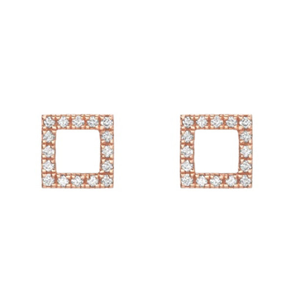 FE0275 925 Sterling Silver Diamond Square Stud Earrings